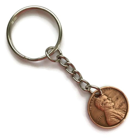 1959-1969 Lucky Penny Stainless Steel Copper Keychain Handmade Unisex 4for$20
